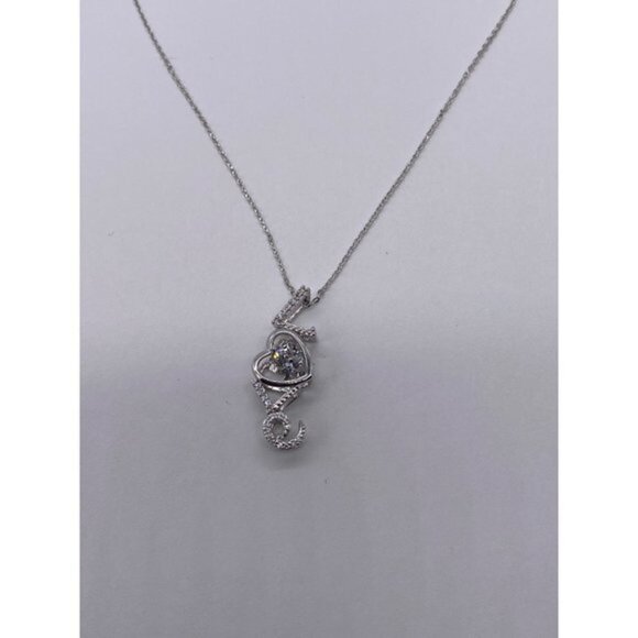 Women’s Love Cubic Zircon Necklace Sliver Tone - Picture 7 of 14